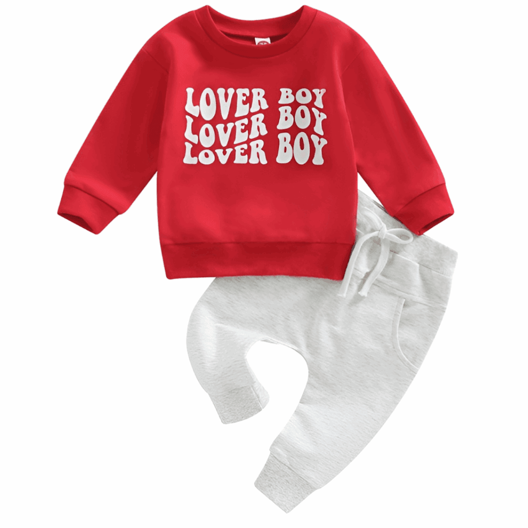 baby clothes - white pants and red long sleeve for boy - pantalon blanc et chadail long pour bébé garçon