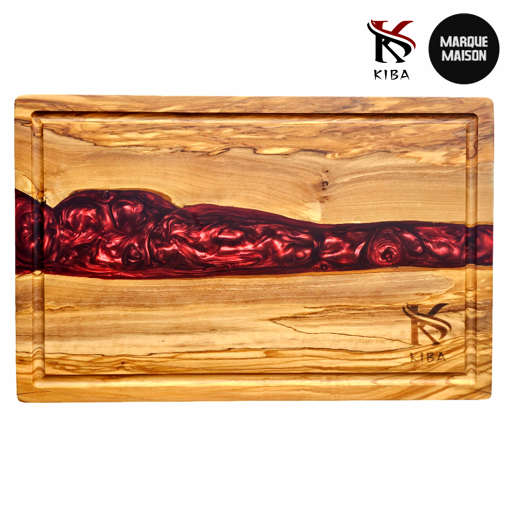 Cutting board, olive wood and red epoxy (Large format)