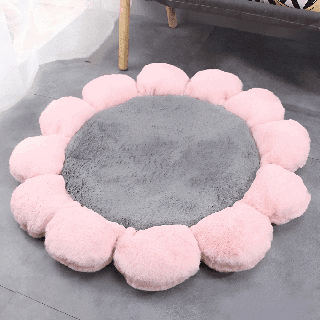 lit pour chat forme de fleur gris et rose - grey and pink flower shape cat bed