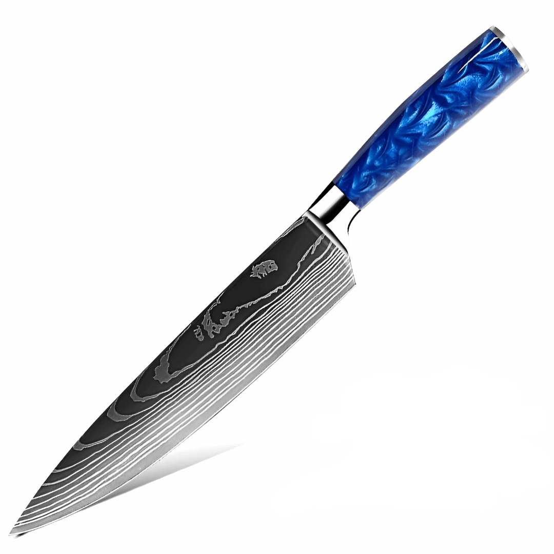 1 blue resin chef knife stanless steal - 1 couteau de chef en resin bleu et acier inoxydable