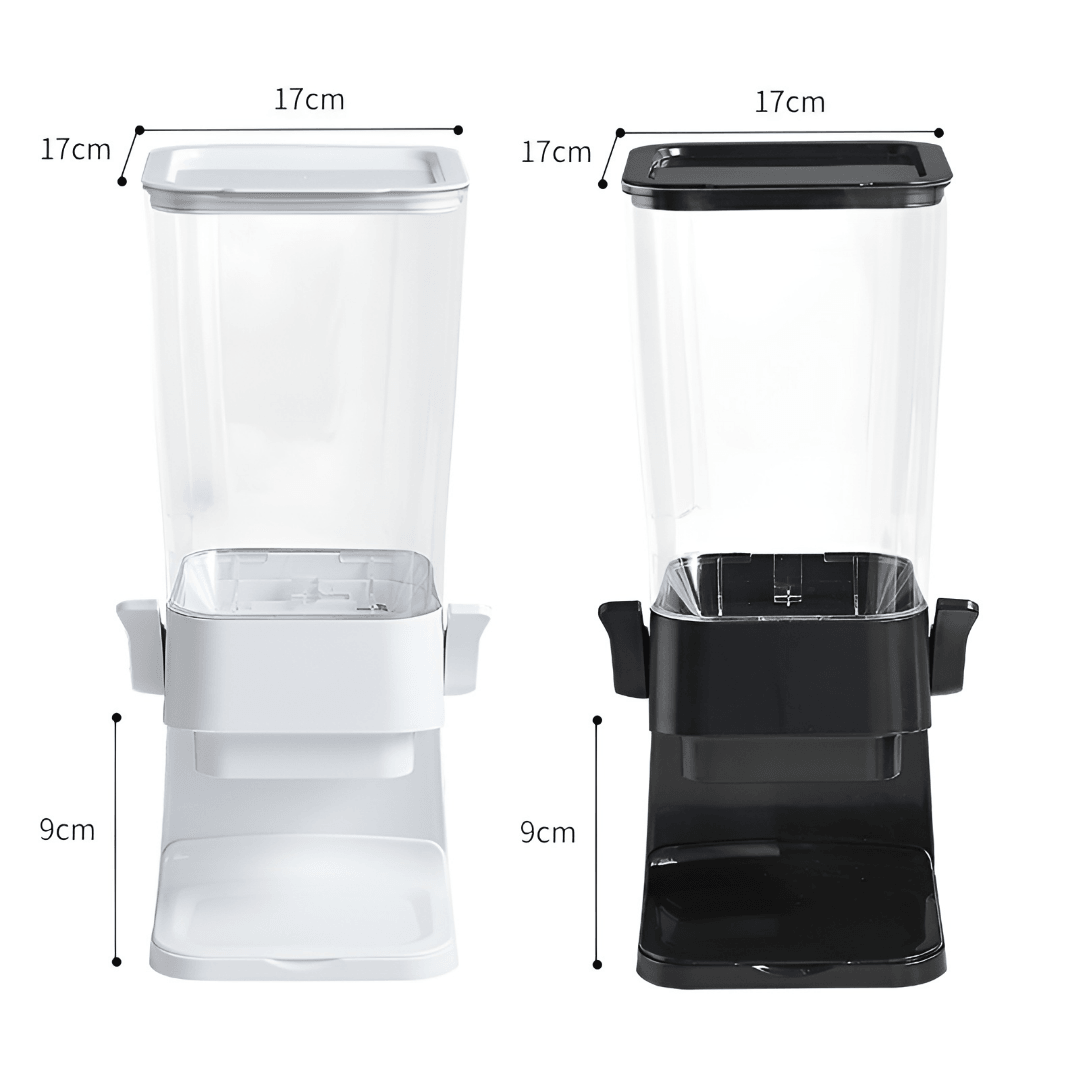 black and white cereal dispenser measurement - dimensions des distributeurs de céréales blanc et noir