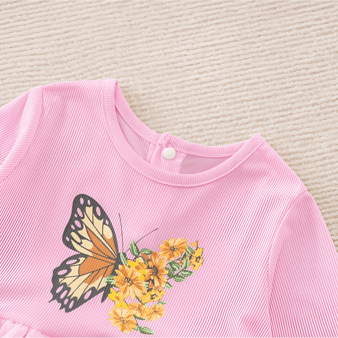 pink girl dress baby with butterfly - robe rose pour petite fille avec papillon