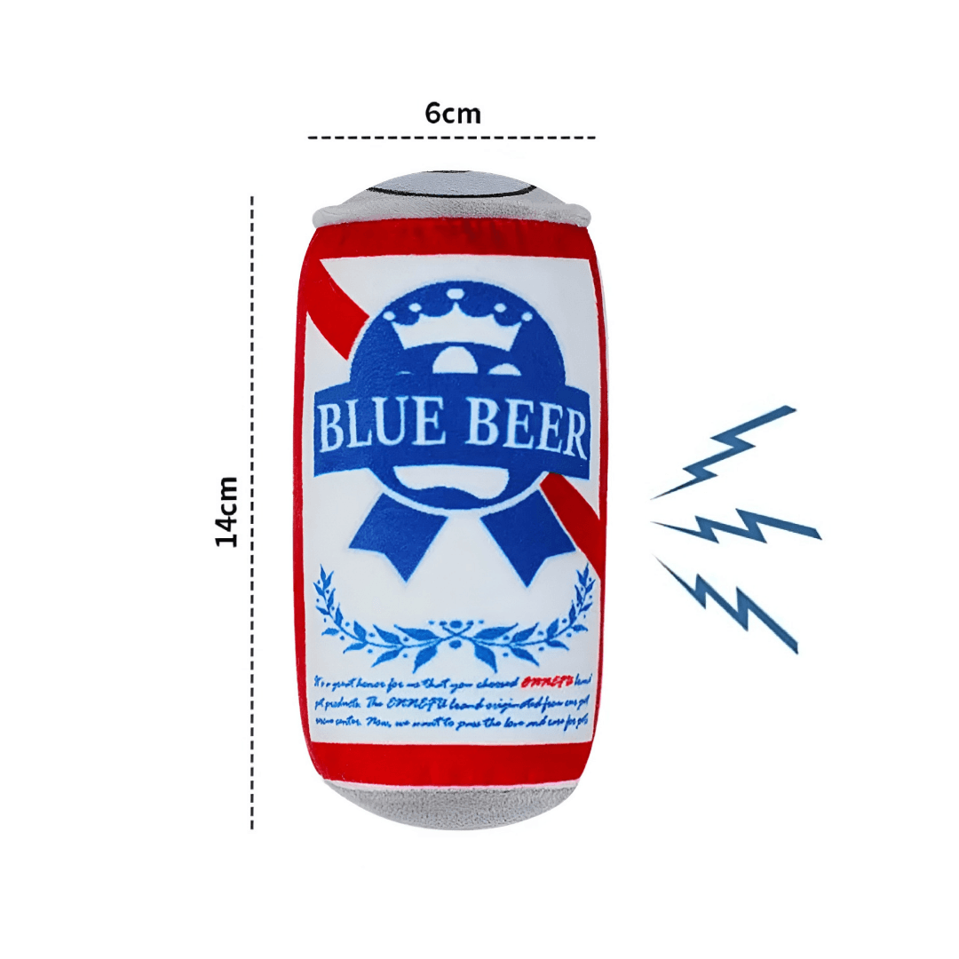 mesure du toutou couineur en forme de bière pour chien - measurement of dogs toys in beer shape