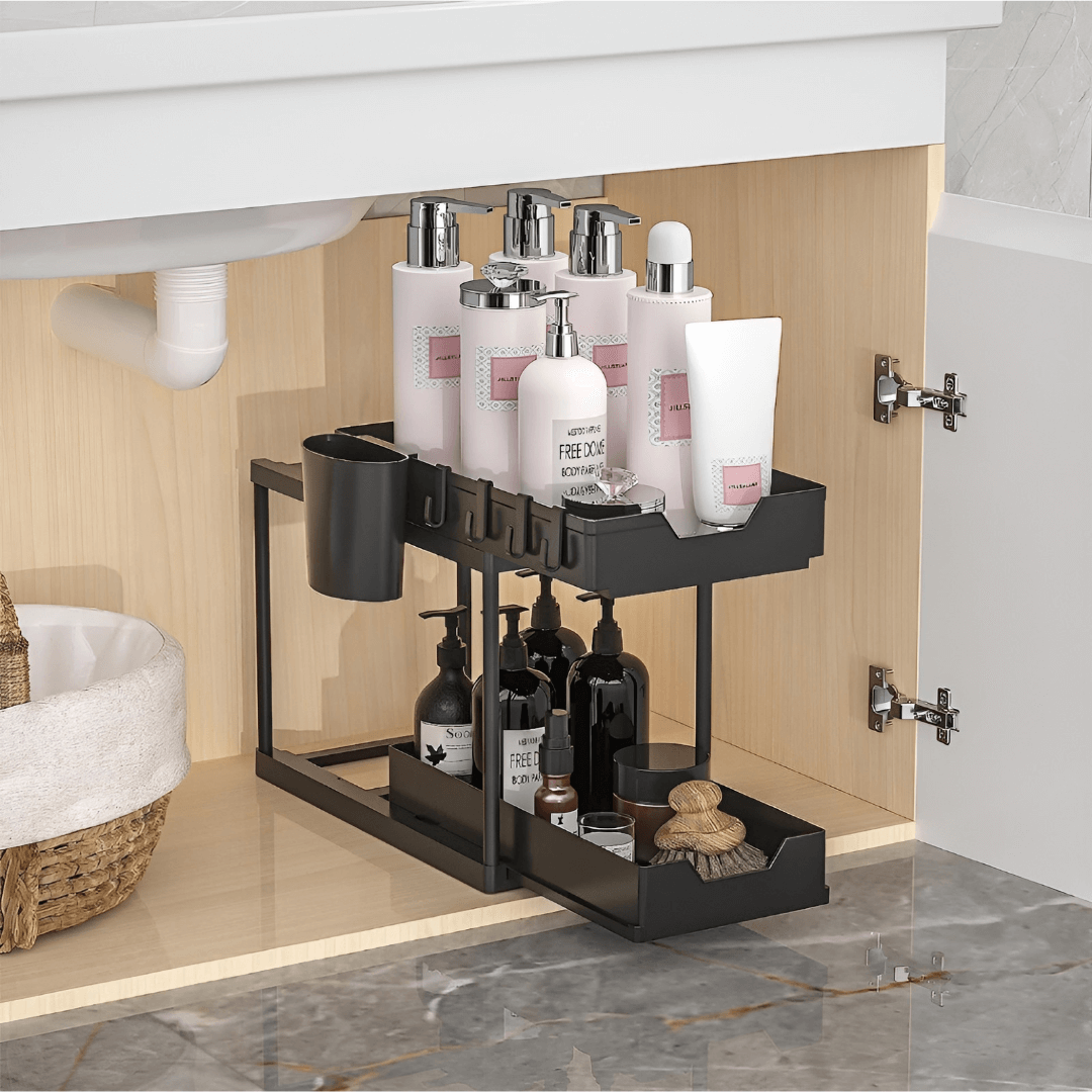 under sink organizer slider - organisateur noir sous évier glissant