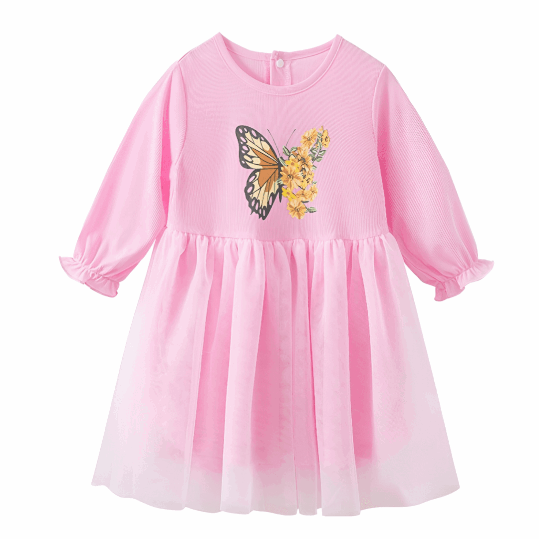 pink girl dress baby with butterfly - robe rose pour petite fille avec papillon