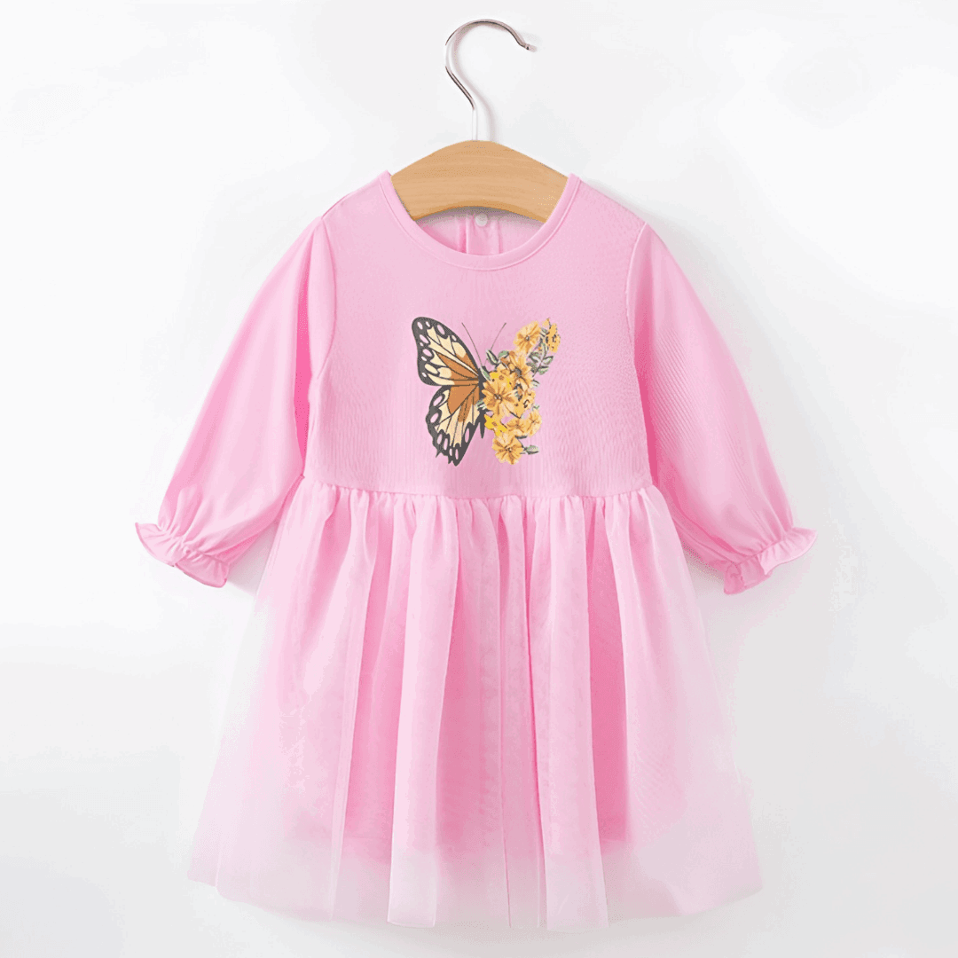 pink girl dress baby with butterfly - robe rose pour petite fille avec papillon