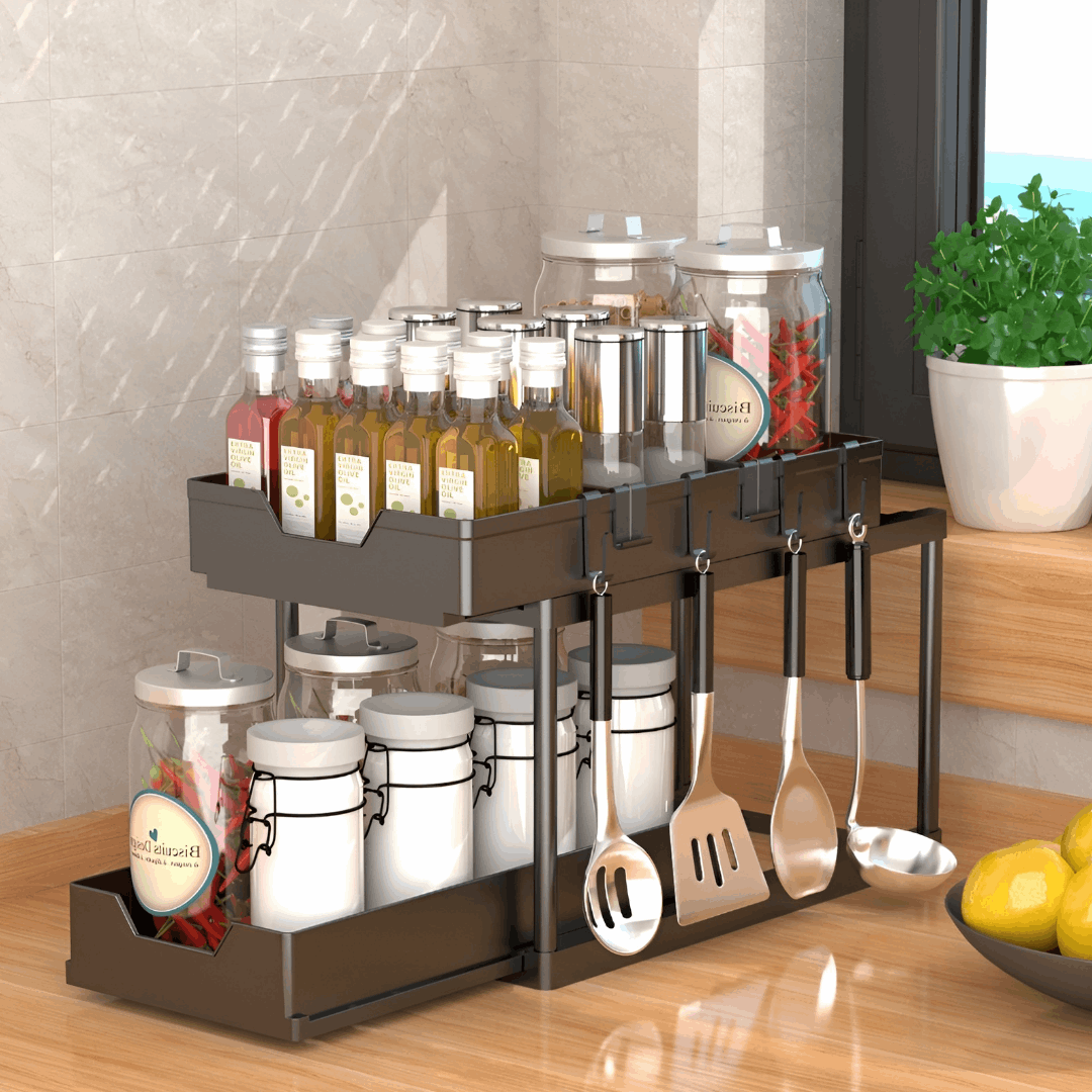 under sink organizer slider - organisateur noir sous évier glissant