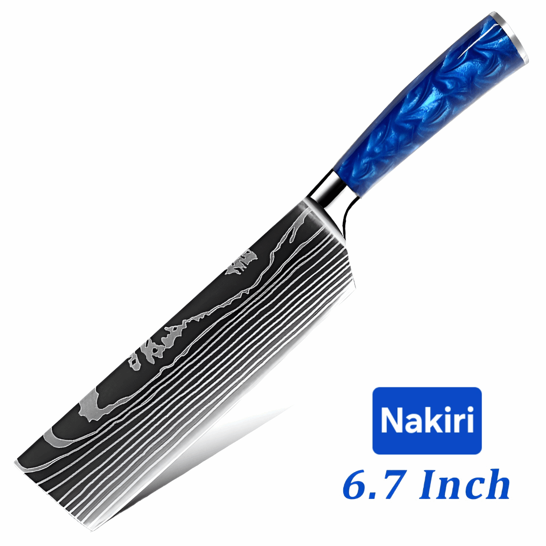 1 blue knife nakiri knife resin and stanless steal - 1 couteau nakiri bleu en resin et acier inoxydable