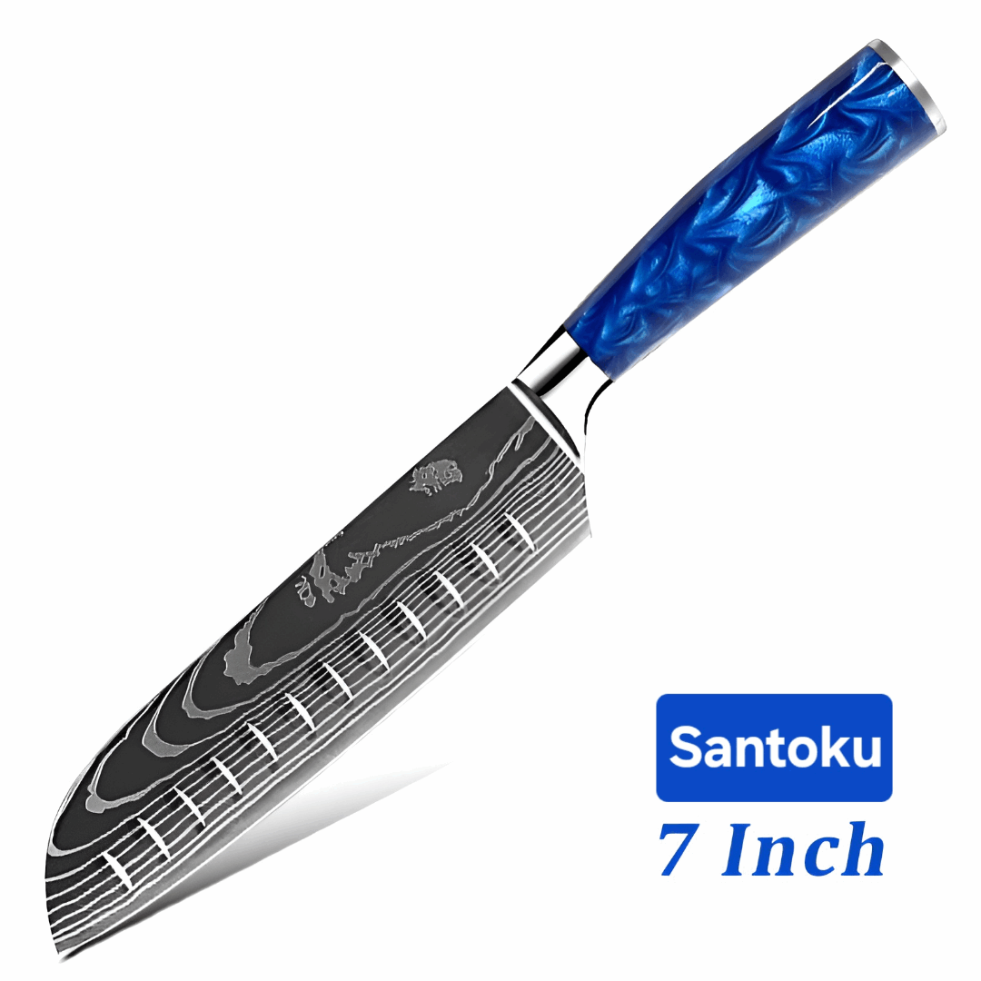 1 blue knife santoku knife resin and stanless steal - 1 couteau santoku bleu en resin et acier inoxydable