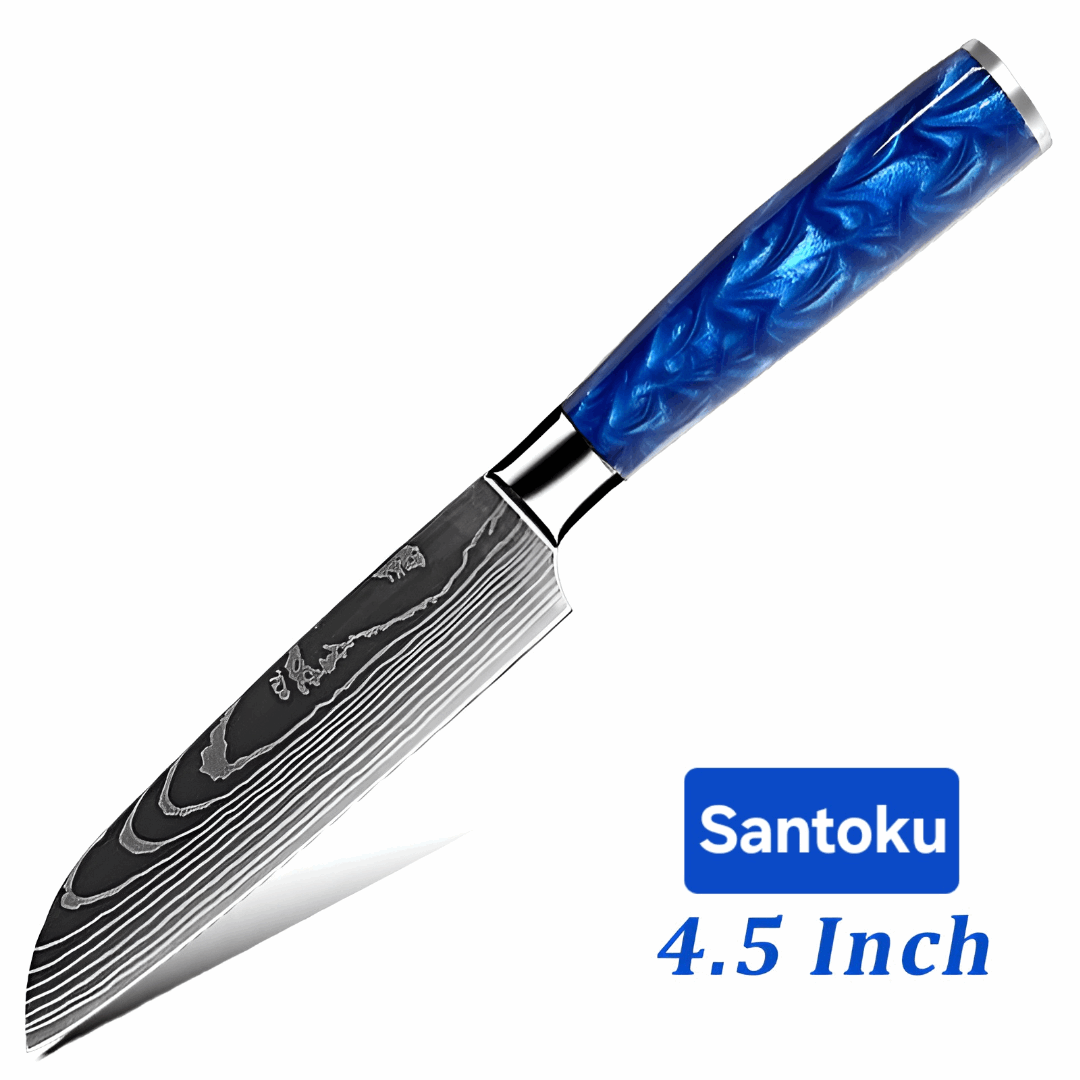 1 blue knife santoku knife resin and stanless steal - 1 couteau santoku bleu en resin et acier inoxydable