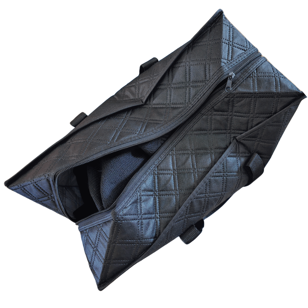 black reusable bags zoom on the zipper - zoom sur la fermeture-éclair du sac noir vert le futur- vlf shop