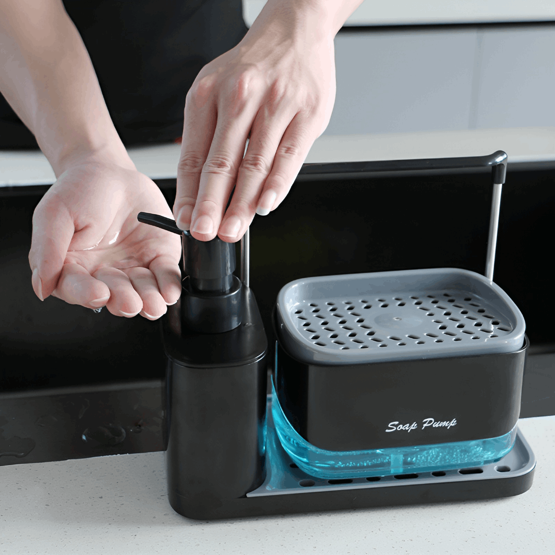 soap dispenser 3 in 1 black - distributeur de savon pour éponge 3 en 1 noir