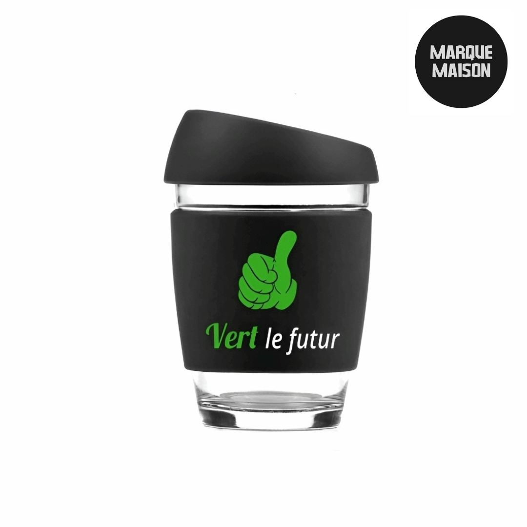 tasse à café réutilisable noir vert le futur - black glasse coffee mugs