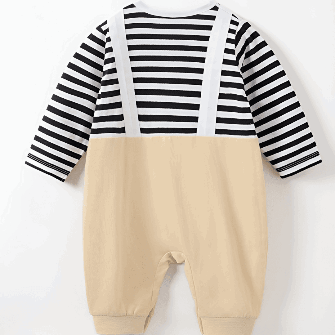 baby one piece with panda - Une-pièce, style salopette et chandail rayé